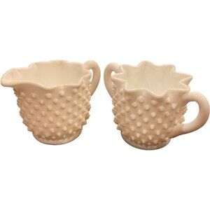 Vintage Fenton Hobnail Milk Glass Sugar and Creamer Star Pattern Shabby Chic